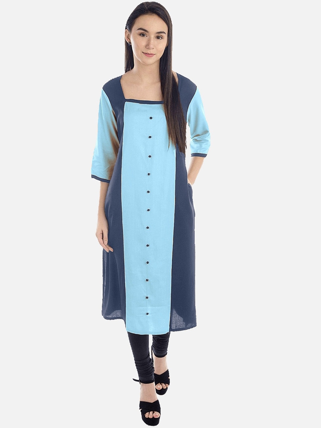 

KALINI Women Grey Colourblocked Thread Work Tiering Kurta