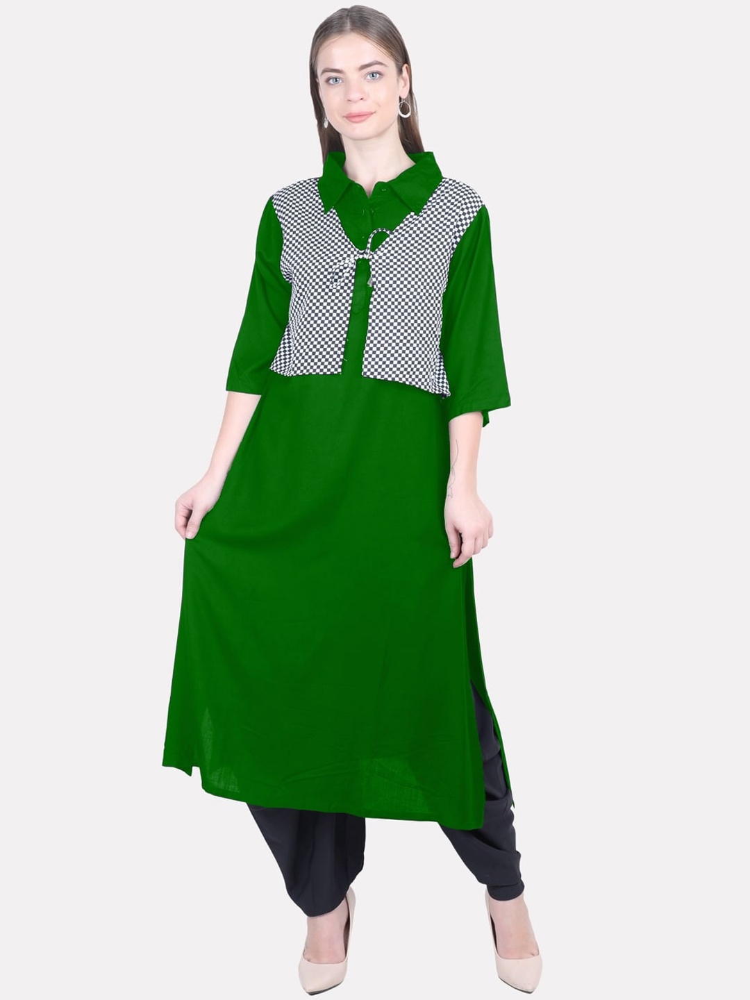 

KALINI Women Green & White Printed Kurta