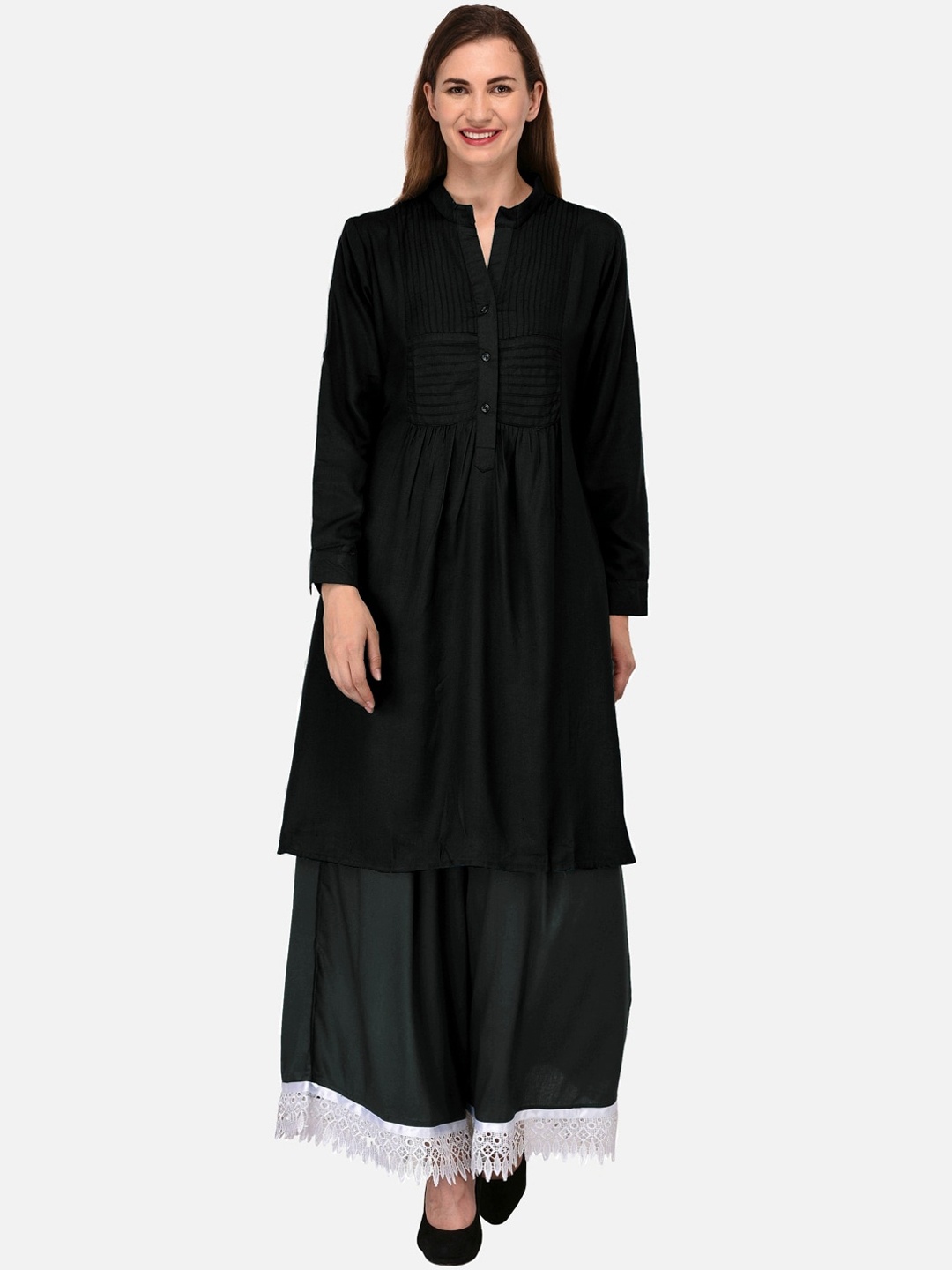 

KALINI Women Black Cold-Shoulder Sleeves Anarkali Kurta