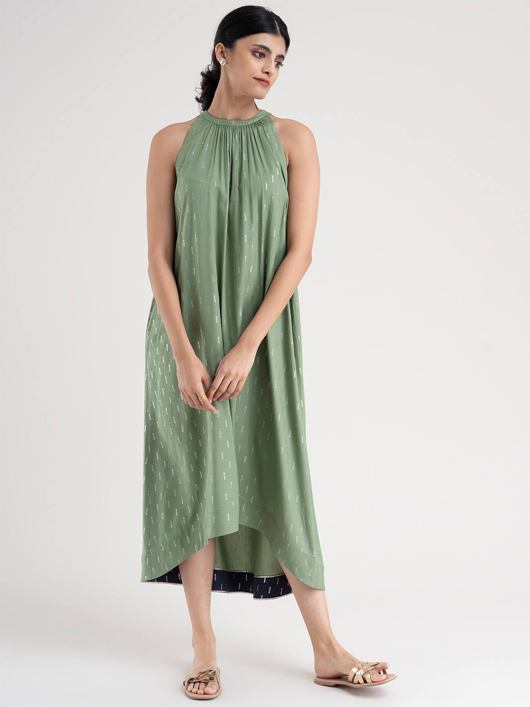 

Pink Fort Women Green A-Line Midi Dress