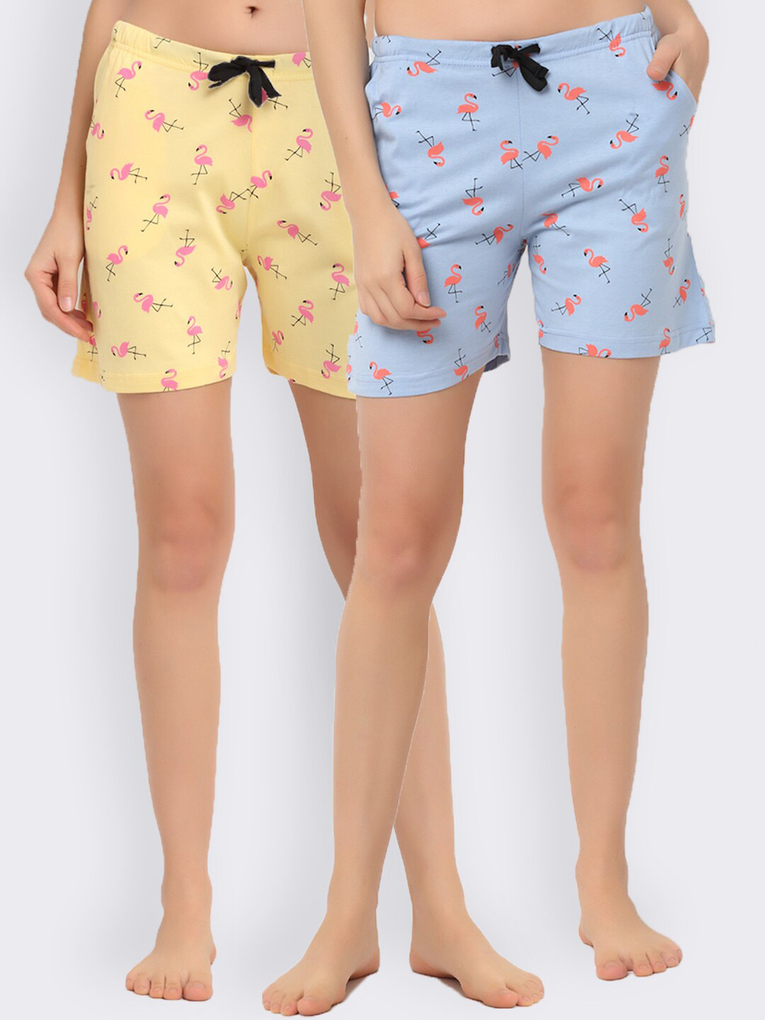 

Kanvin Women Pack of 2 Yellow & Violet Printed Lounge Shorts