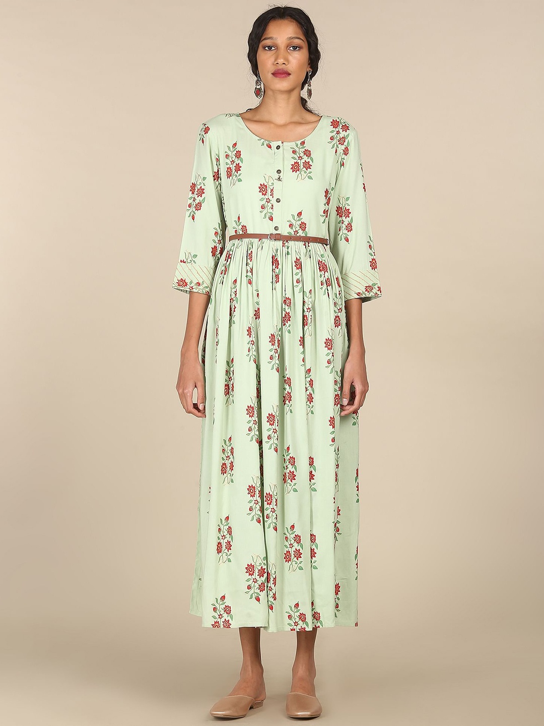 

Karigari Green Floral Ethnic Maxi Dress