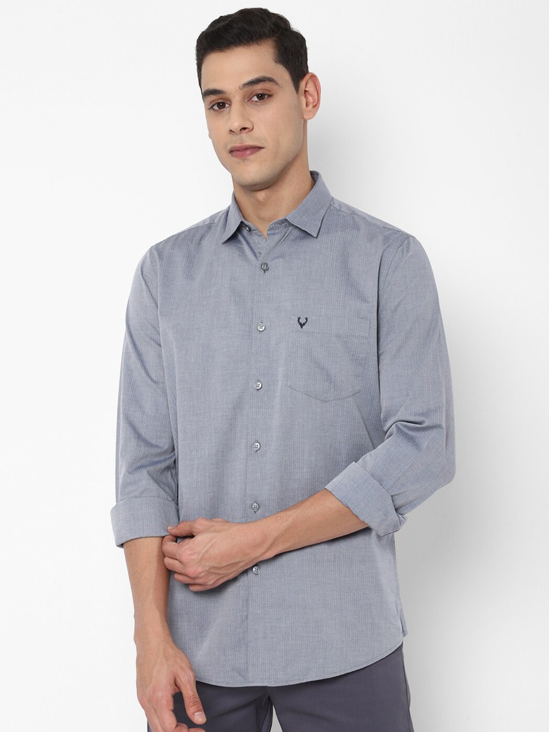 

Allen Solly Men Grey Slim Fit Casual Cotton Shirt