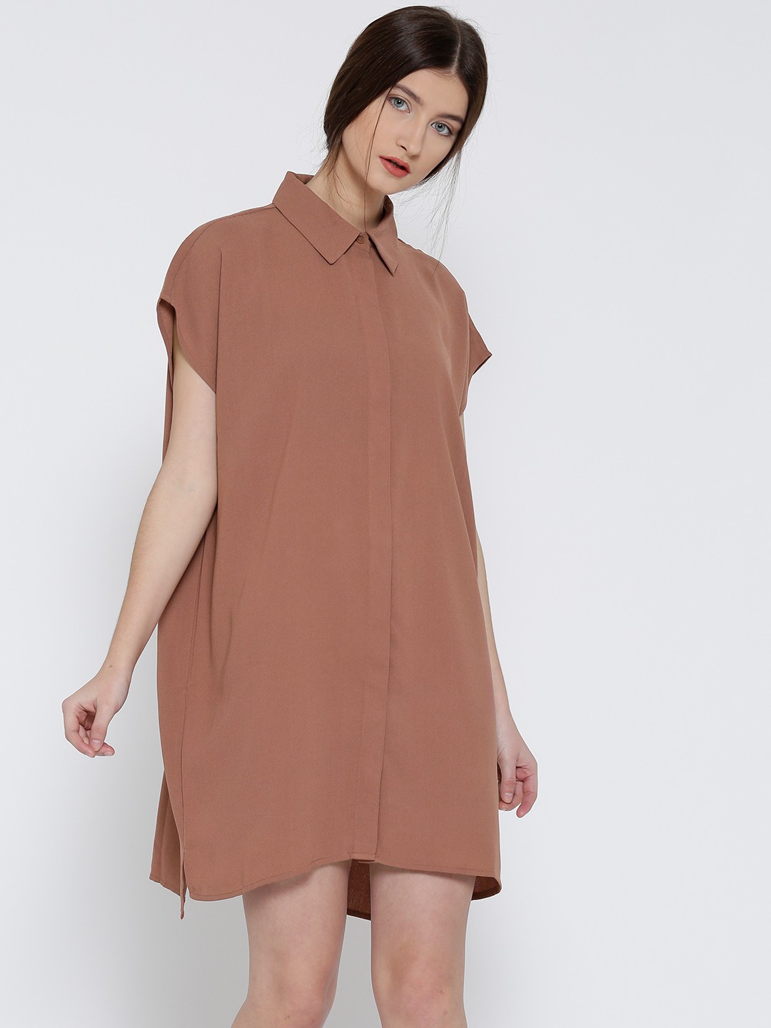 

FOREVER 21 Women Rust Brown Solid Shirt Dress