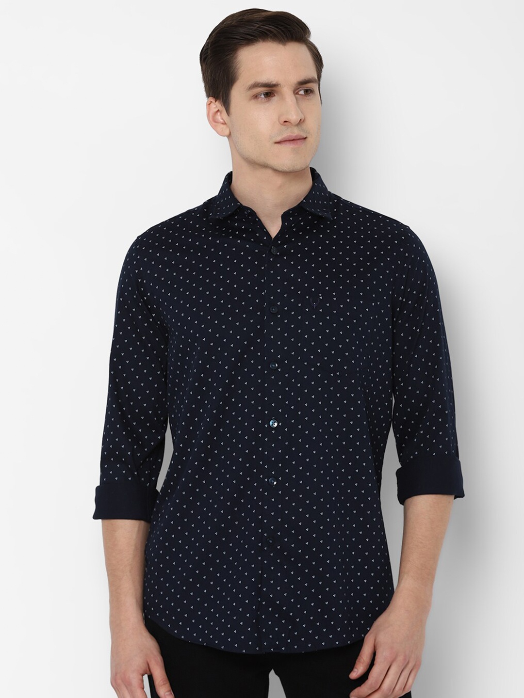 

Allen Solly Men Navy Blue Slim Fit Printed Casual Cotton Shirt
