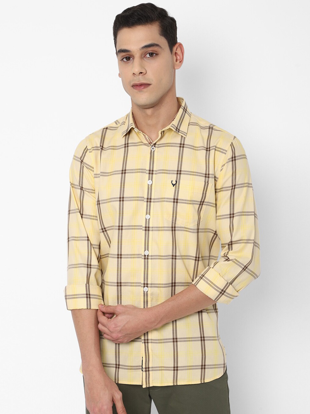 

Allen Solly Men Yellow Slim Fit Windowpane Checks Checked Casual Shirt