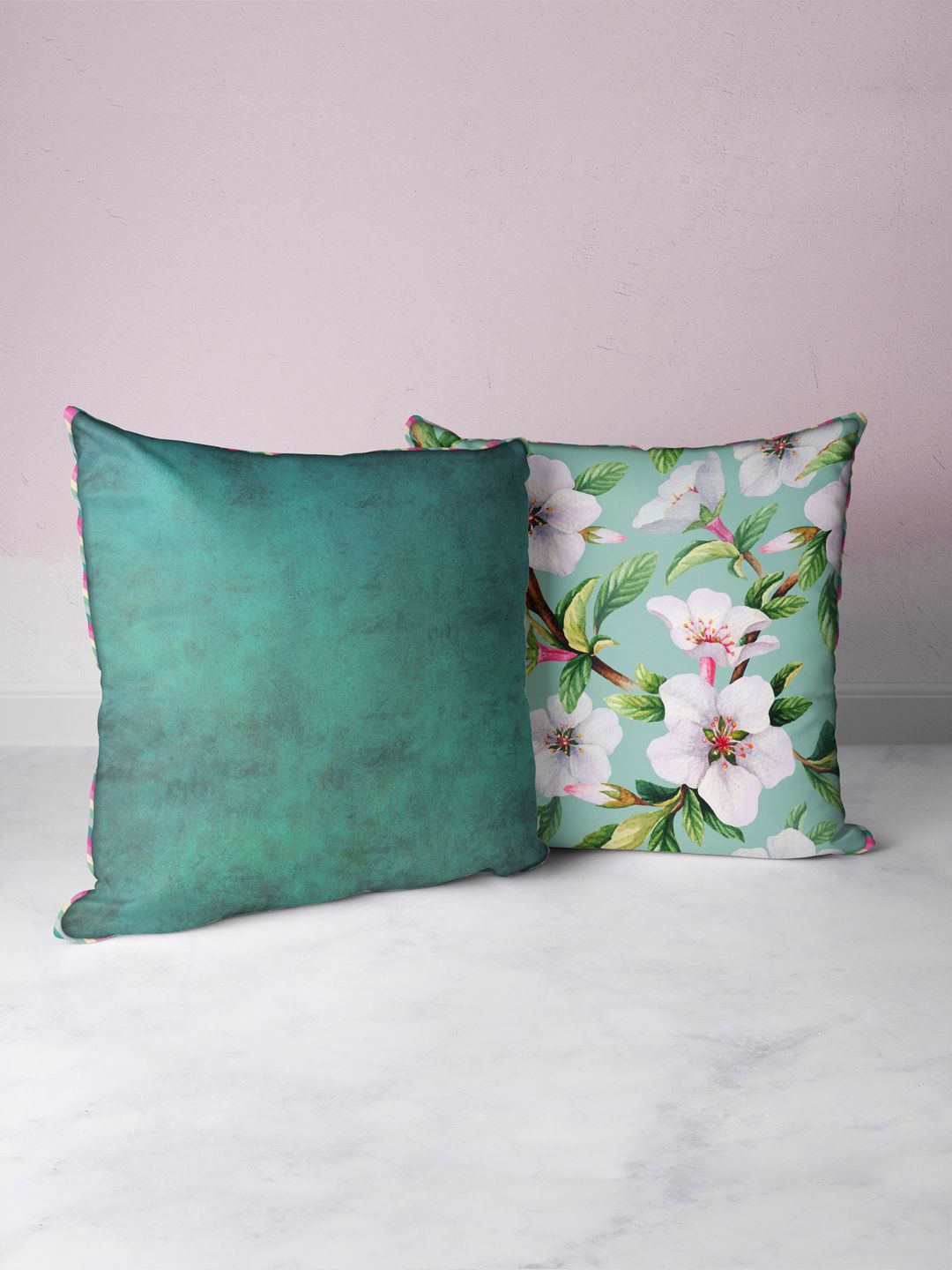 

BIANCA Green & Teal Set of 2 Floral Square Cushion Covers