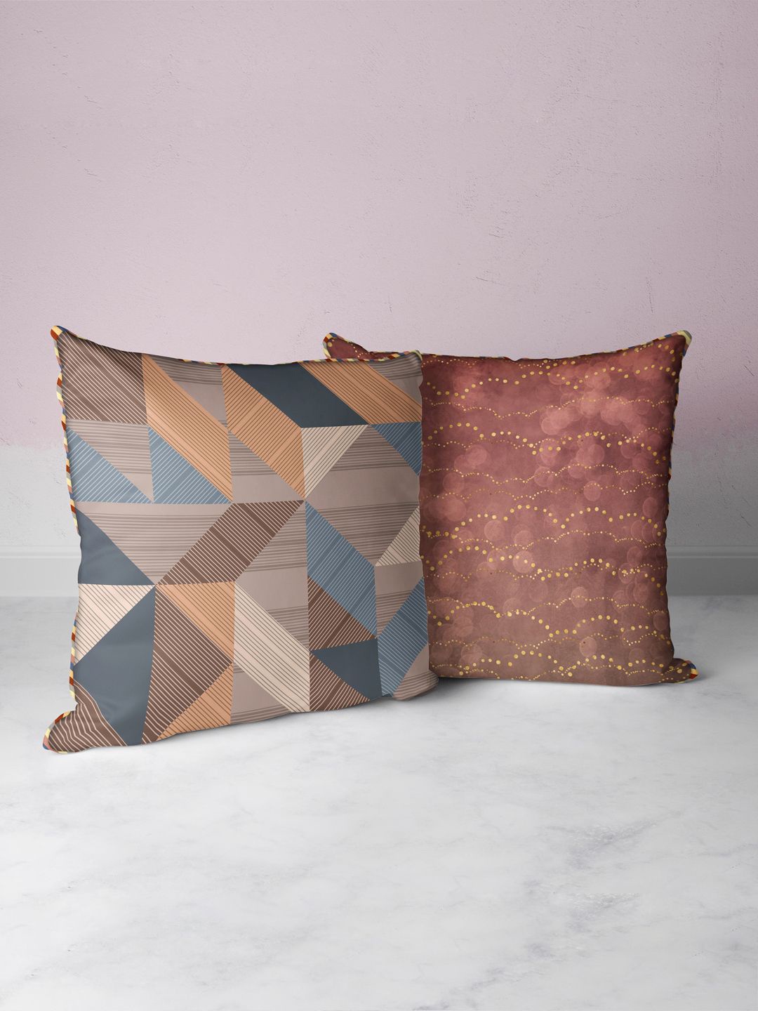 

BIANCA Brown & Beige Set of 2 Abstract Square Cushion Covers