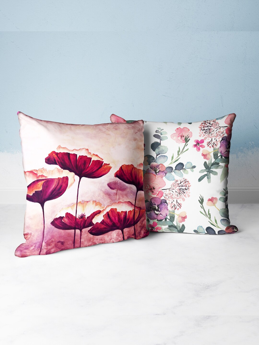 

BIANCA Red & Purple Set of 2 Floral Square Cushion Covers