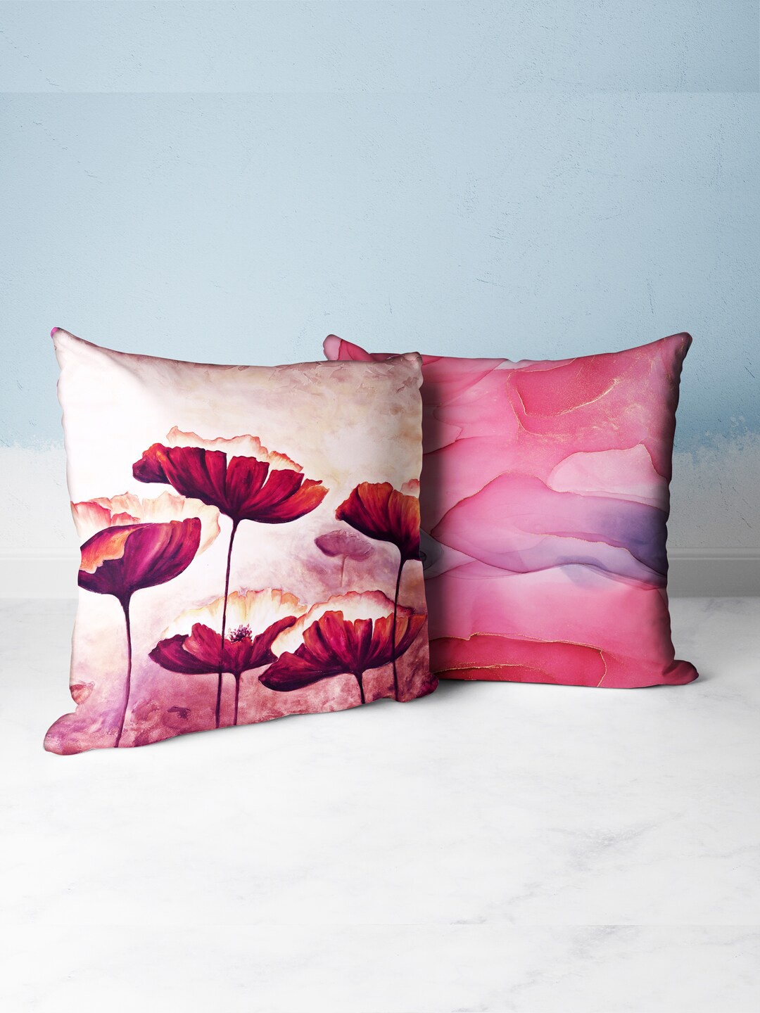 

BIANCA Red & Purple Set of 2 Floral Square Cushion Covers