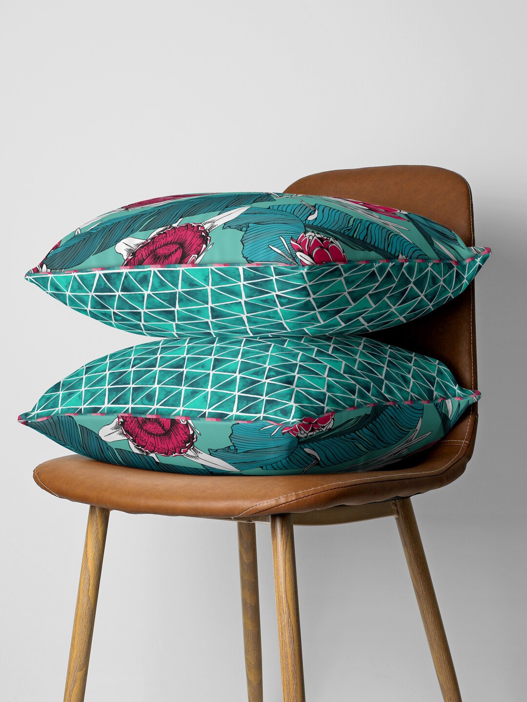 

BIANCA Teal Set of 2 Floral Square Cushion Covers