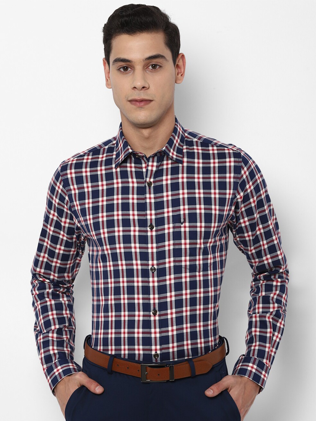 

Allen Solly Men Navy Blue Slim Fit Checked Cotton Formal Shirt