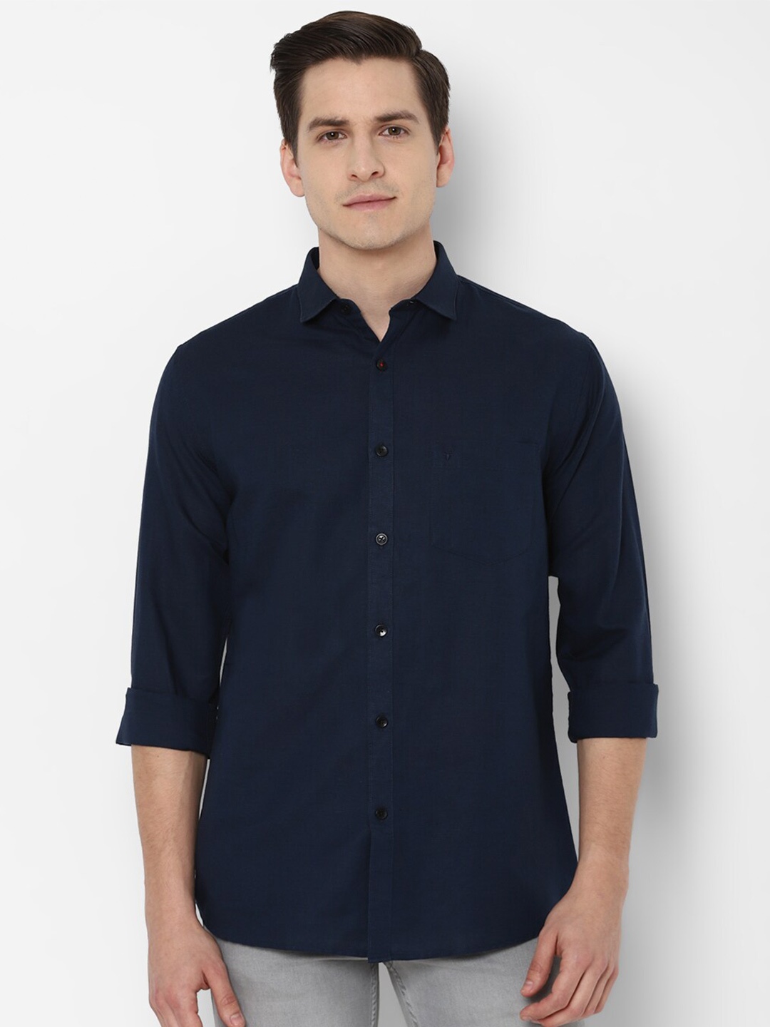 

Allen Solly Men Navy Blue Solid Slim Fit Casual Shirt