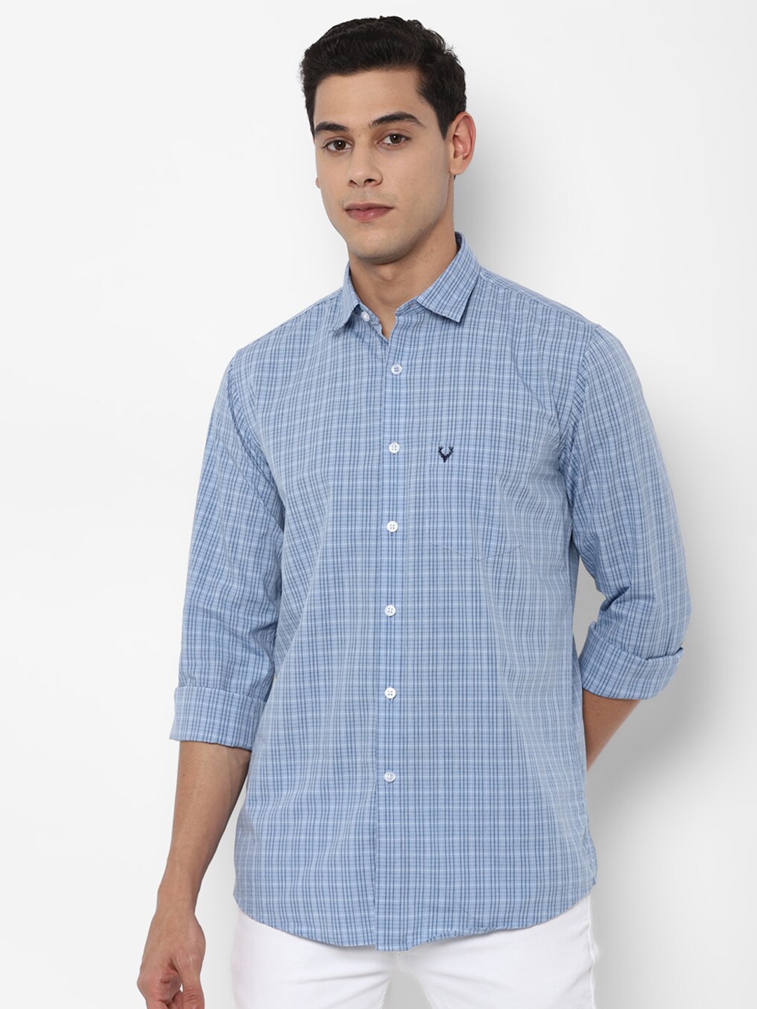 

Allen Solly Men Blue Slim Fit Checked Cotton Casual Shirt