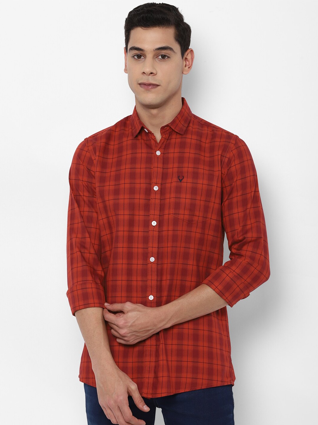 

Allen Solly Sport Men Red Tartan Checks Checked Pure Cotton Casual Shirt