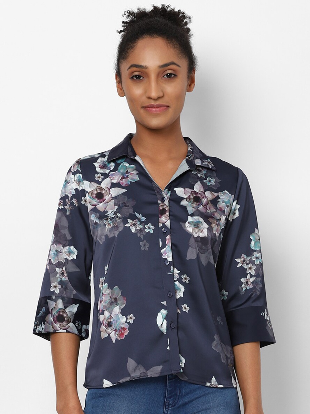 

Allen Solly Woman Women Navy Blue Floral Printed Casual Shirt