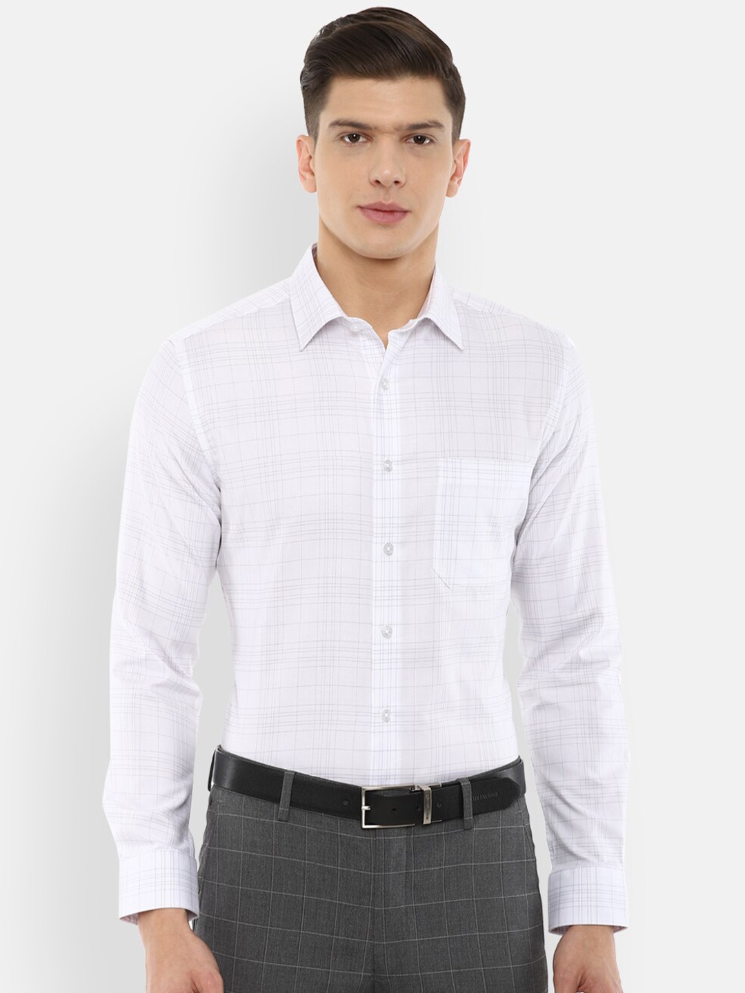 

Louis Philippe Men White Slim Fit Checked Formal Shirt