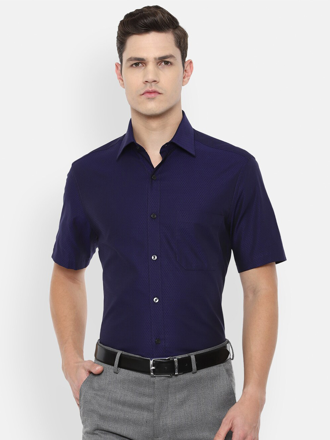 

Louis Philippe Men Blue Solid Formal Shirt