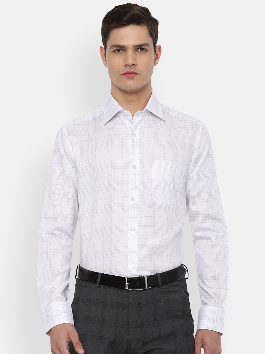 

Louis Philippe Men White Checked Pure Cotton Formal Shirt