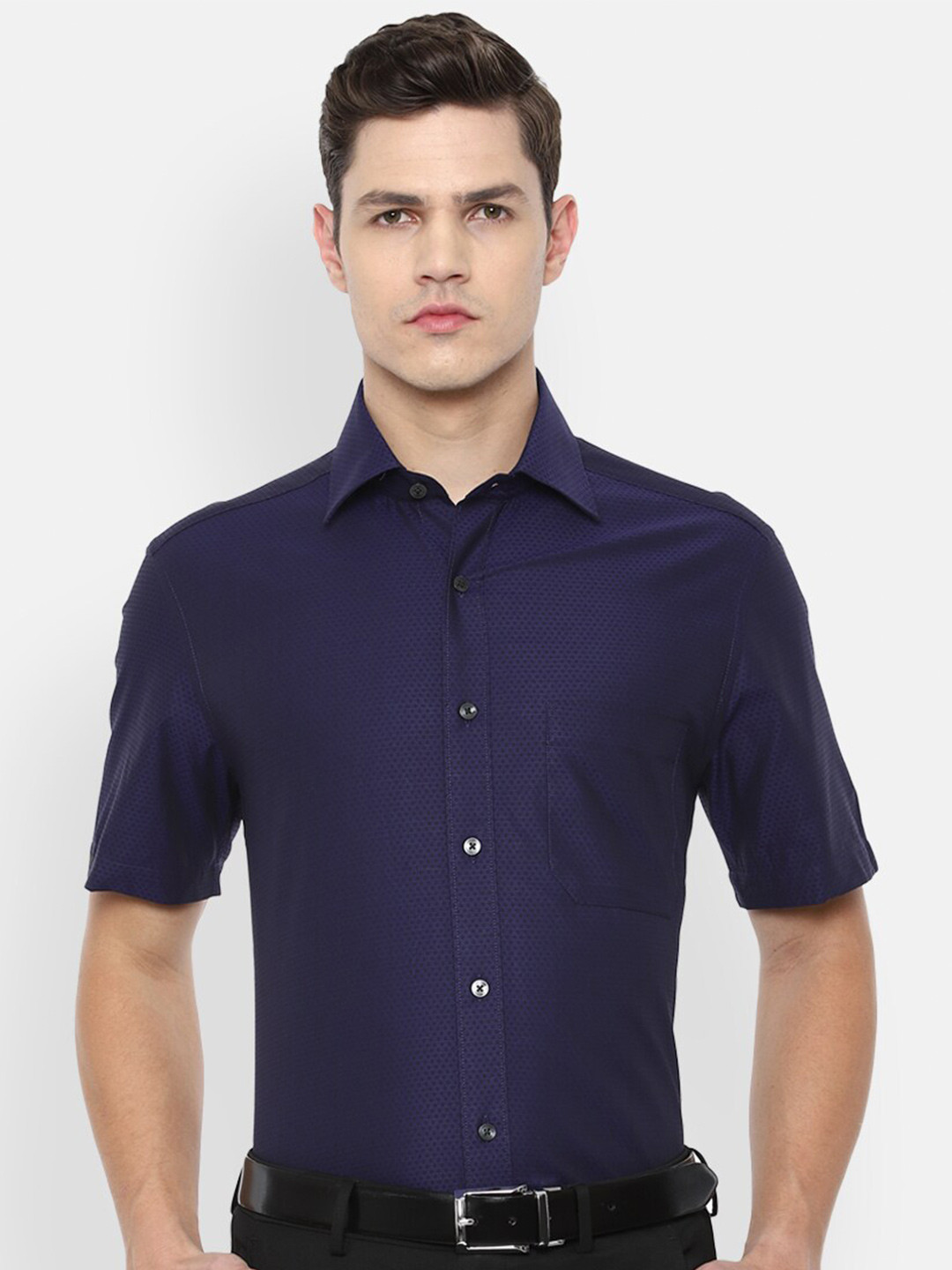 

Louis Philippe Men Navy Blue Regular Fit Textured Formal Shirt