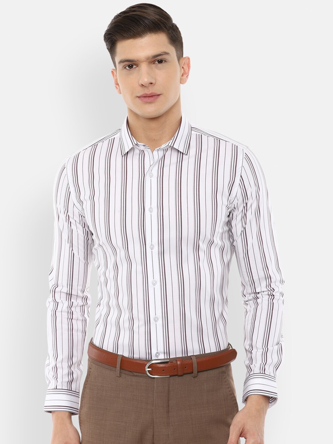 

Louis Philippe Men Grey Slim Fit Striped Formal Shirt