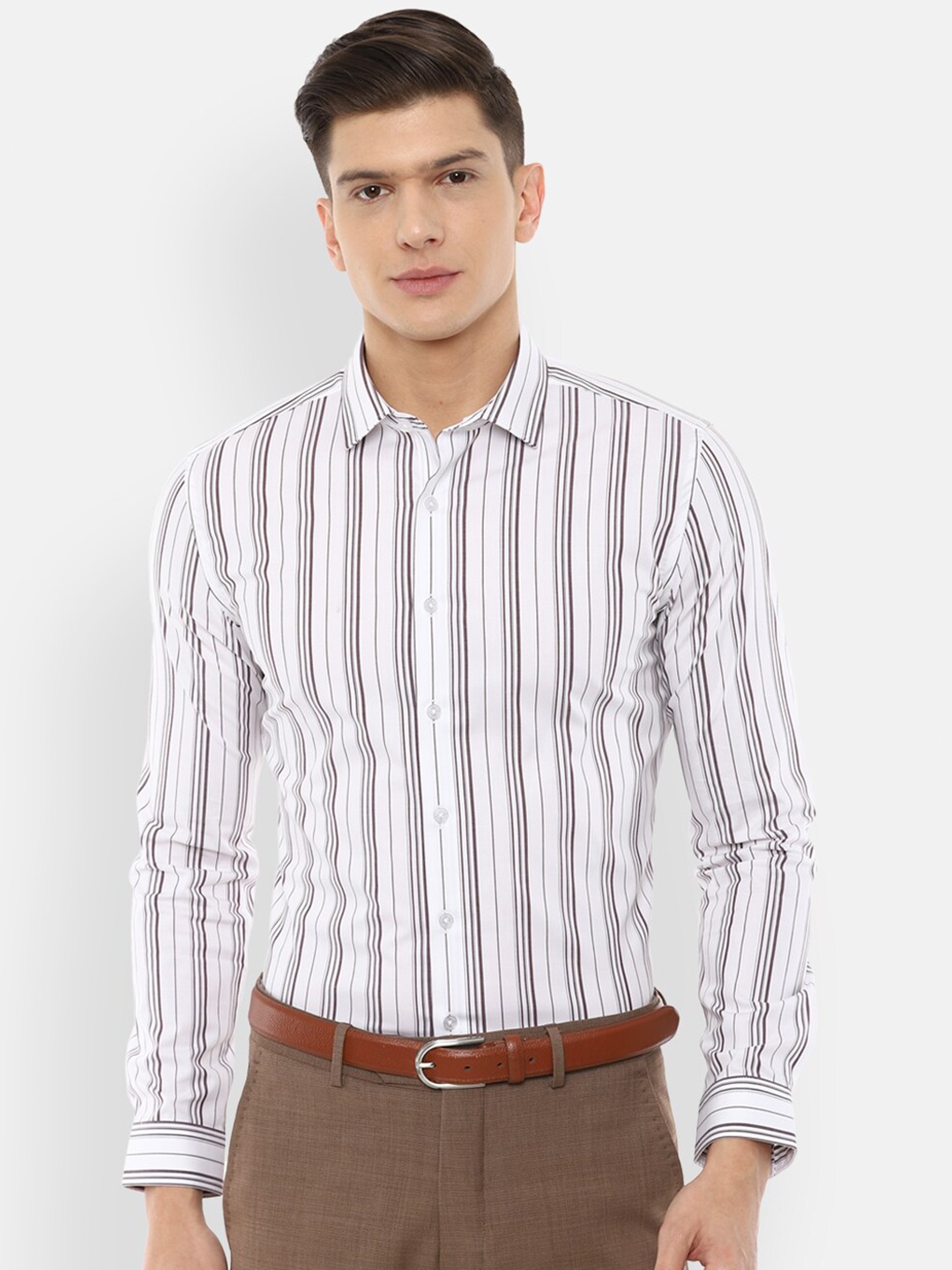 

Louis Philippe Men Grey Slim Fit Striped Formal Shirt