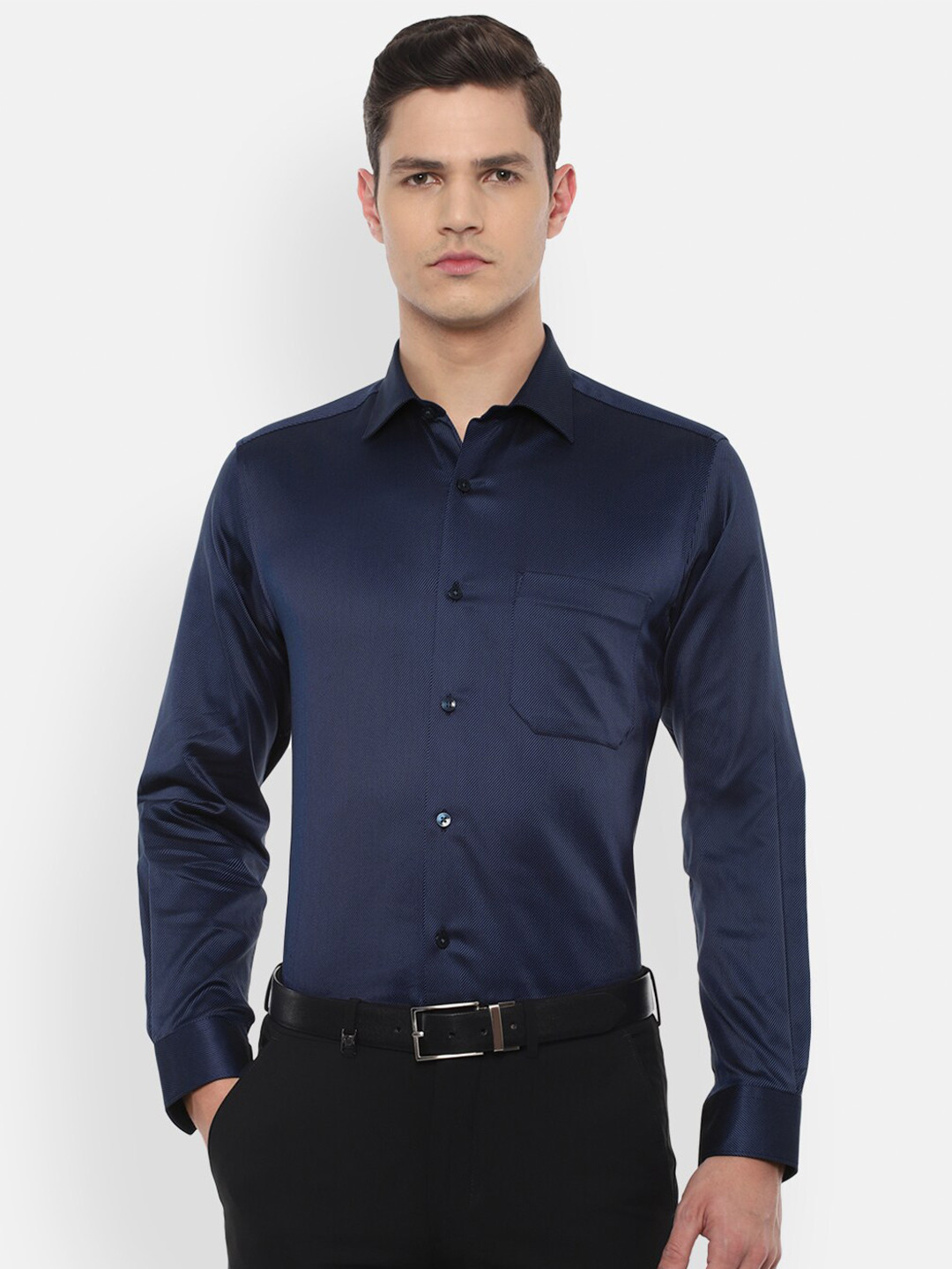 

Louis Philippe Men Navy Blue Solid Slim Fit Pure Cotton Formal Shirt