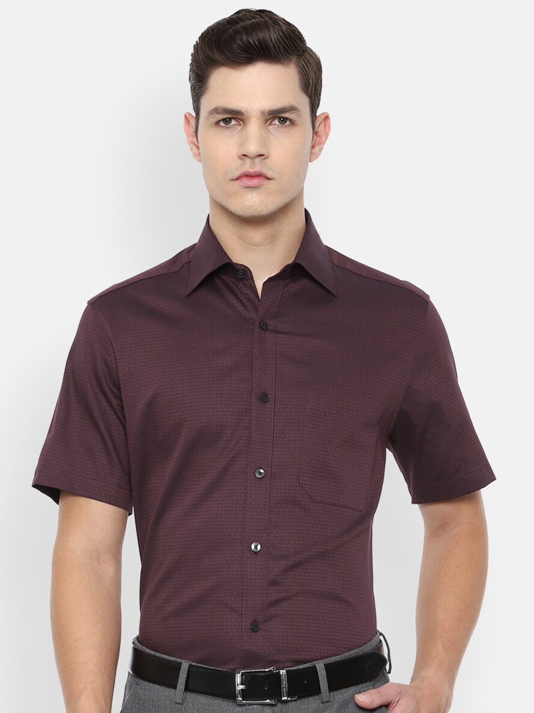 

Louis Philippe Men Purple Self Design Pure Cotton Regular Fit Formal Shirt