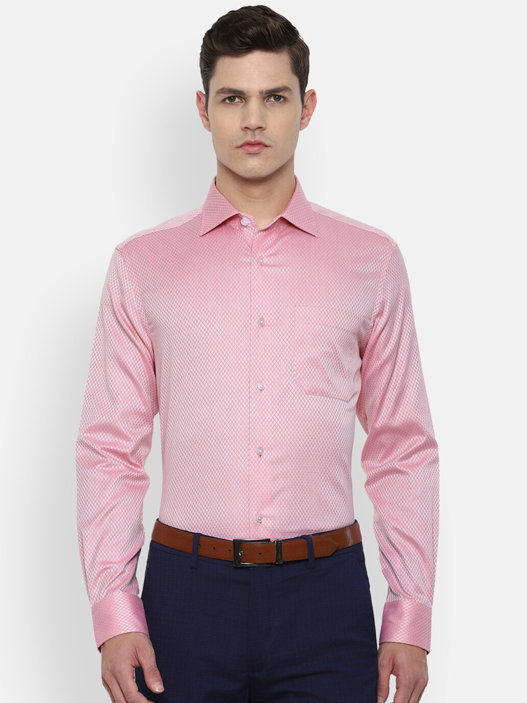 

Louis Philippe Gods & Kings Men Pink Self Design Pure Cotton Regular Fit Formal Shirt