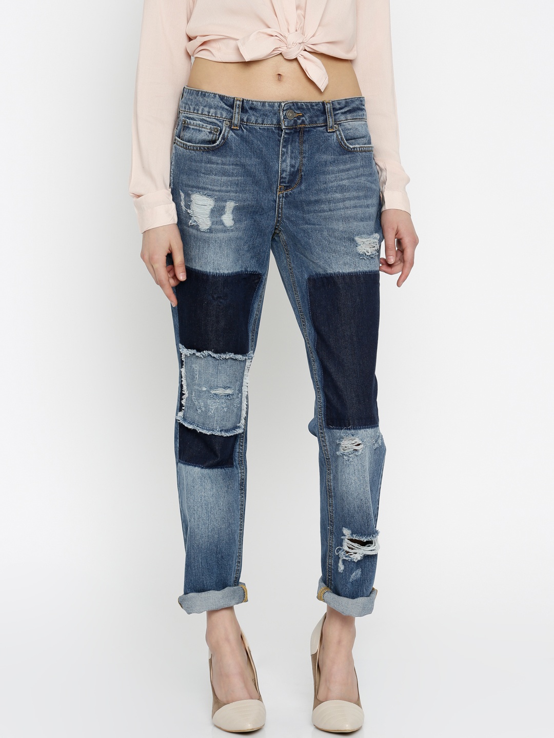 

Vero Moda Women Blue Low Rise Highly Distressed Jeans