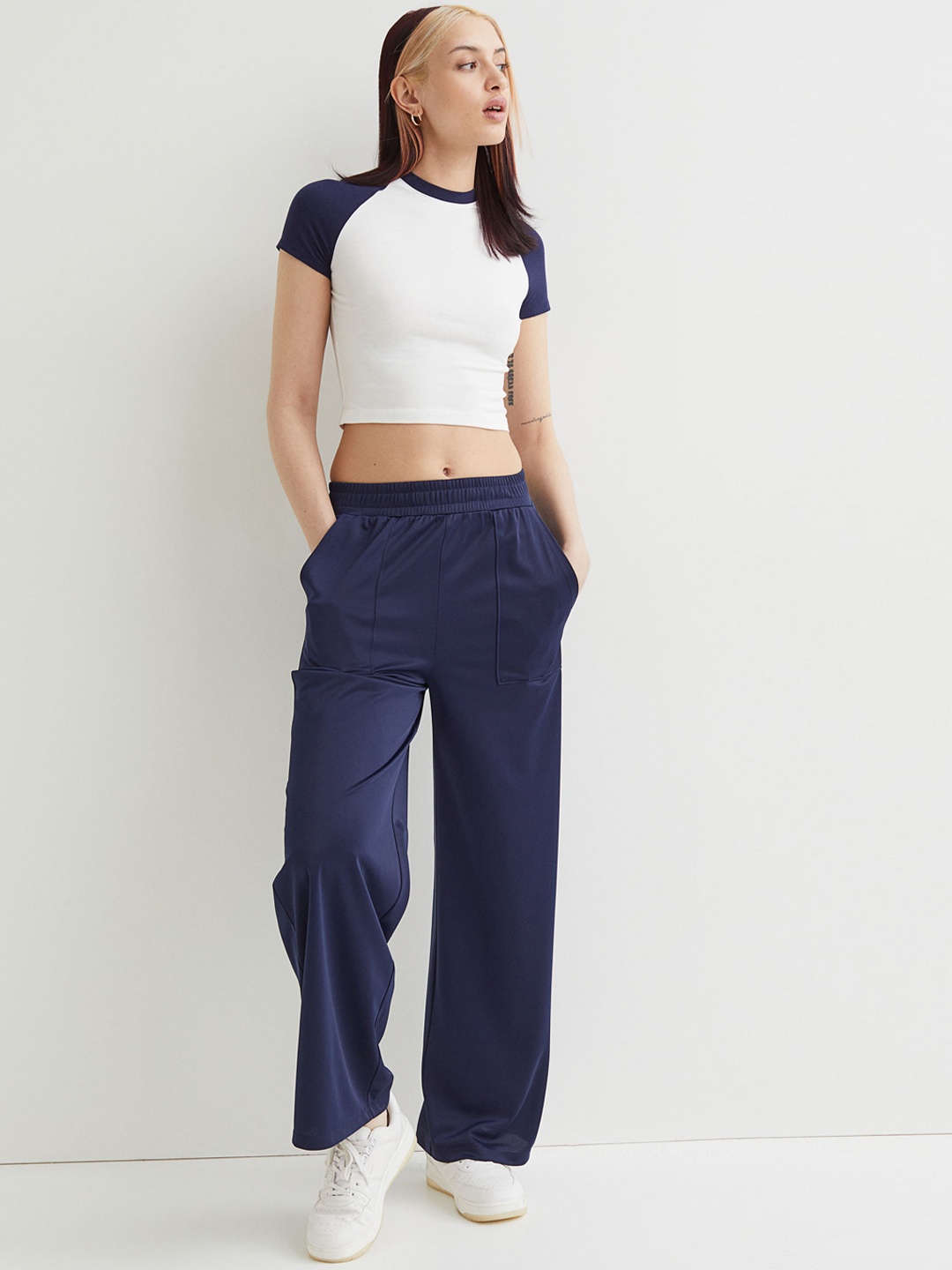 

H&M Women Navy Blue Wide Sports Trousers