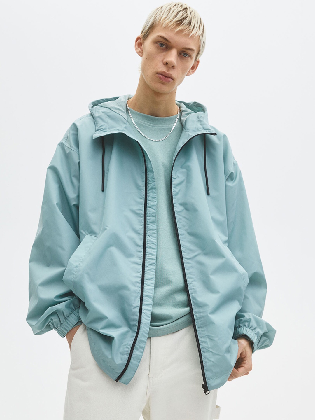 

H&M Men Sea Green Oversized Fit Windproof Jacket