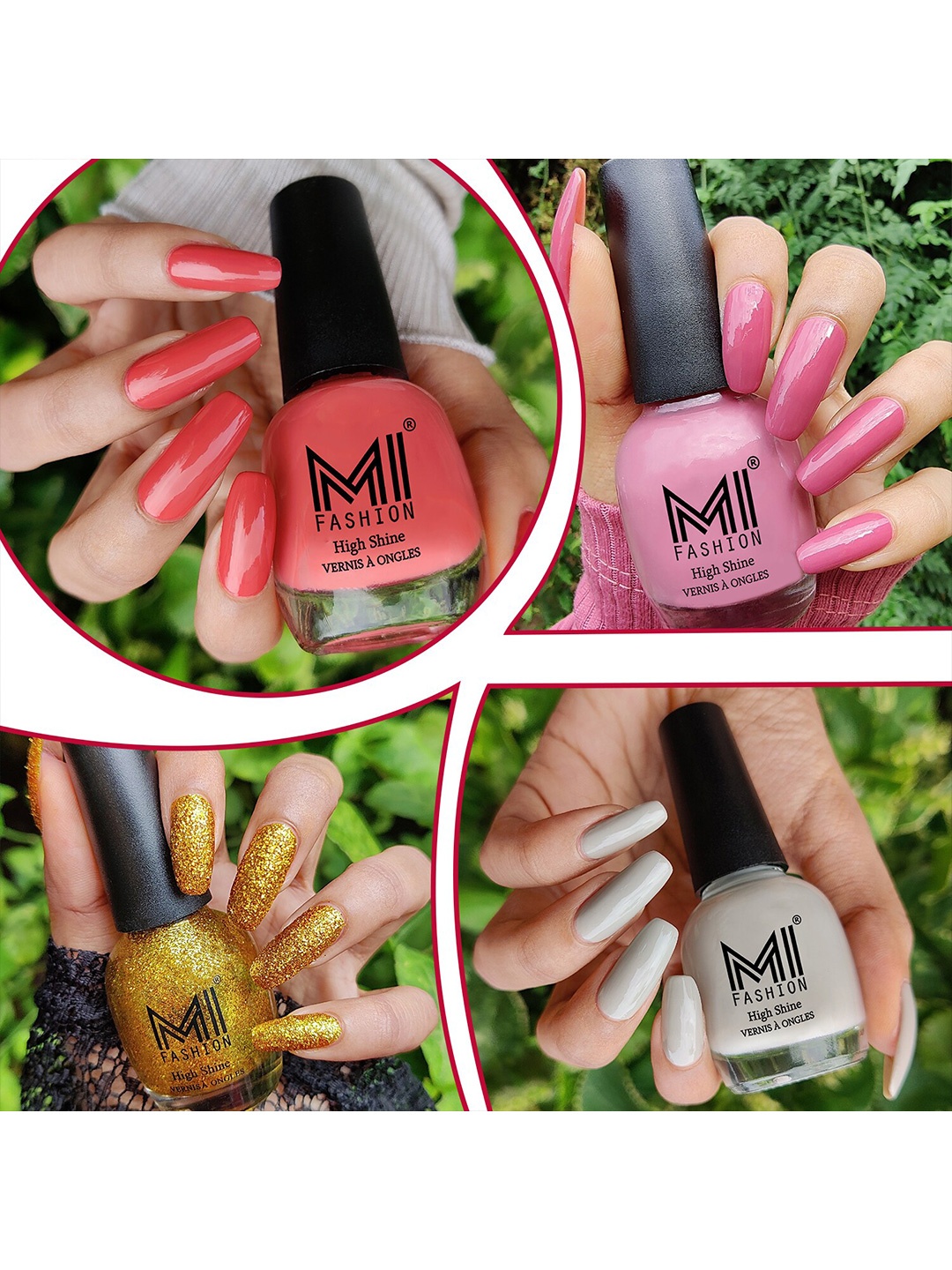 

MI FASHION Set of 4 Extreme High Gloss Nail Polish Lacquer with Pro Stay Formula-15ml each, Peach