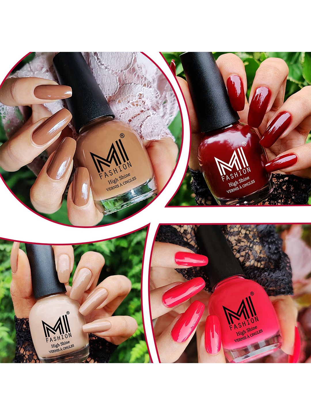 

MI FASHION Set of 4 High Shine Nail Lacquer with Pro Stay Formula, Multi