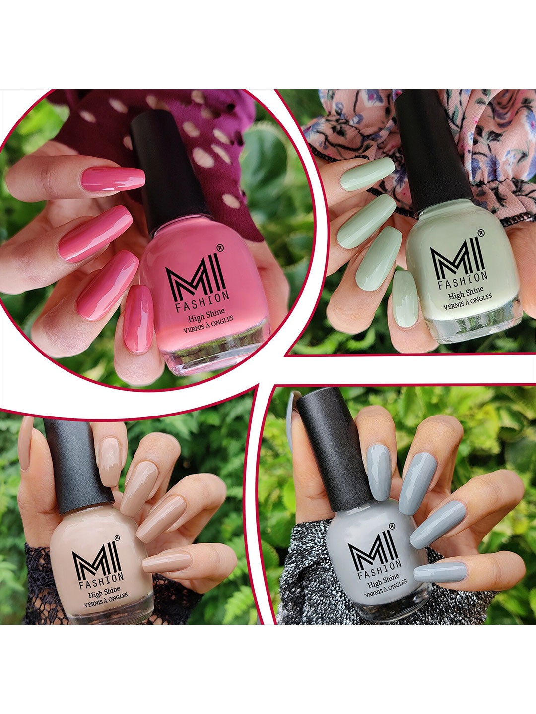 

MI FASHION Set of 4 Extreme High Gloss Nail Polish Lacquer with Pro Stay Formula-15ml each, Multi