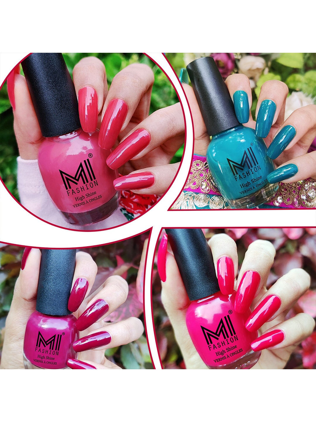 

MI FASHION Set of 4 Extreme High Gloss Nail Polish Lacquer with Pro Stay Formula-15ml each, Pink