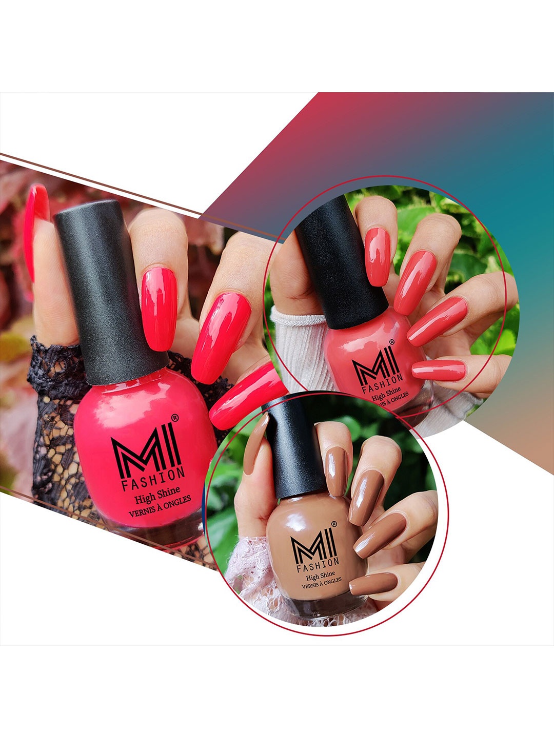 

MI FASHION Set of 3 Extreme High Gloss Nail Polish Lacquer with Pro Stay Formula-15ml each, Peach