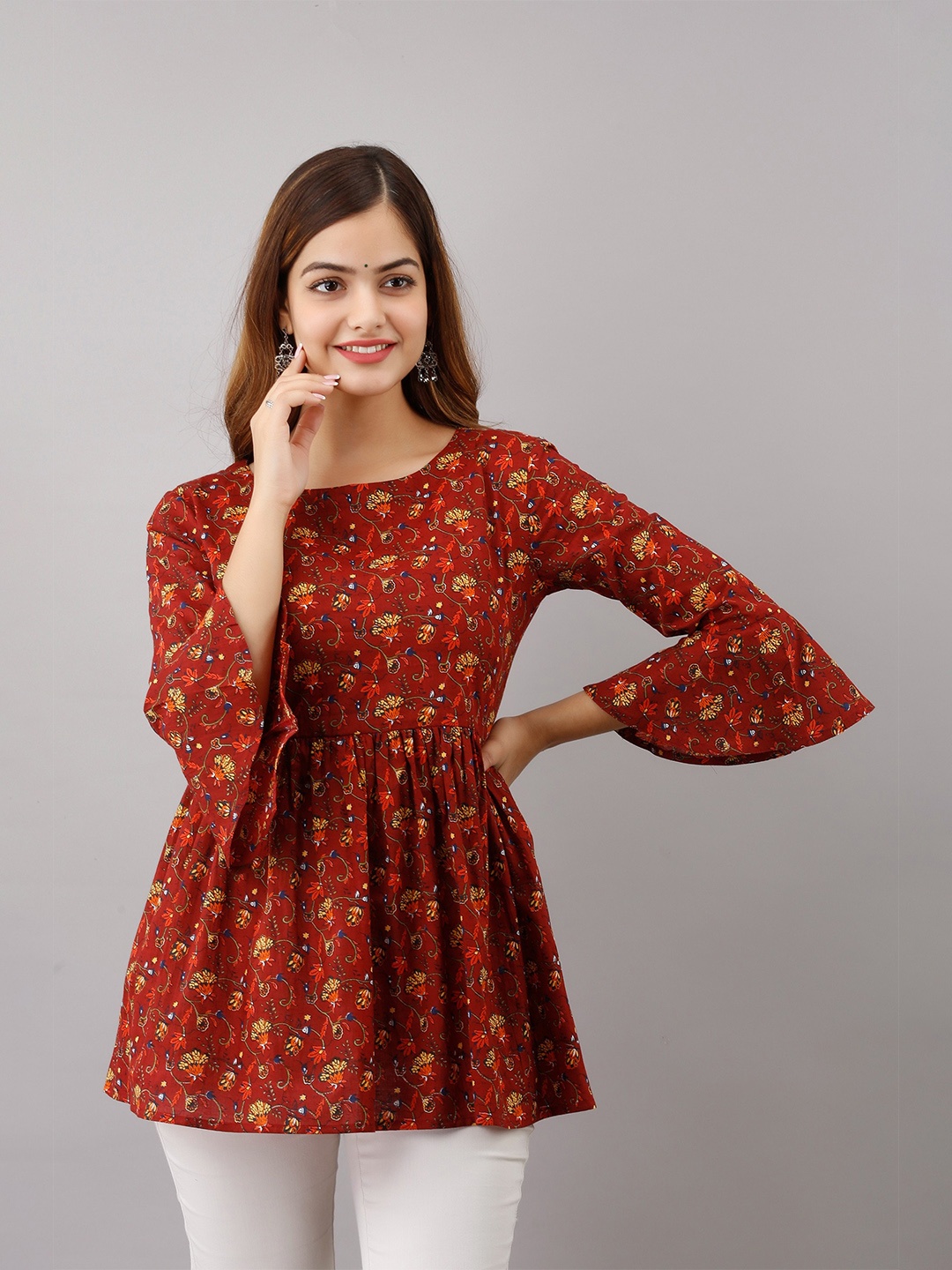 

Women Touch Red Floral Print Empire Top