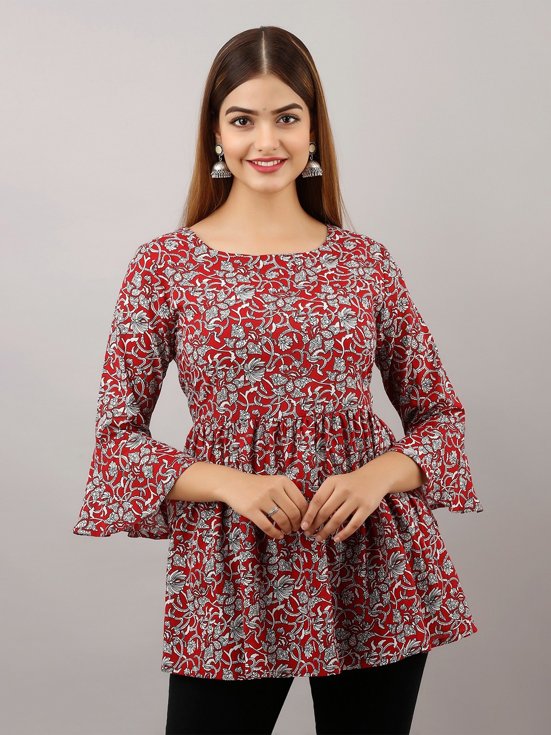 

Women Touch Red Floral Print Empire Top