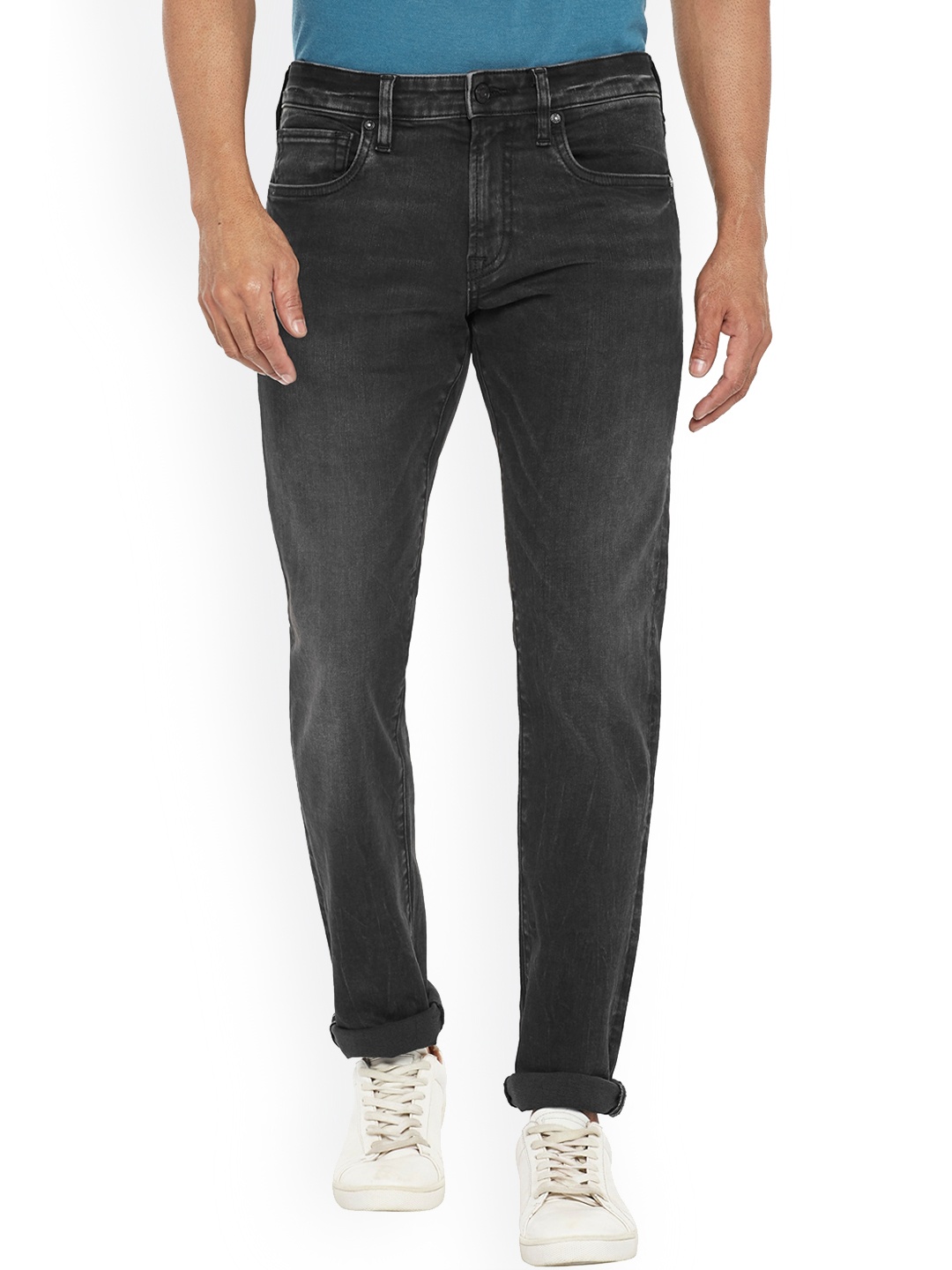 

EVERBLUE Men Solid Tapered Slim Fit Light Fade Stretchable Jeans, Black