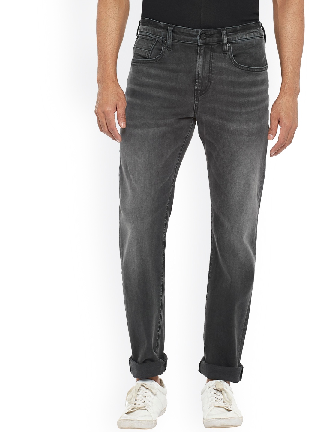 

EVERBLUE Men Solid Stretchable Comfort Slim Fit Light Fade Mid-Rise Jeans, Black