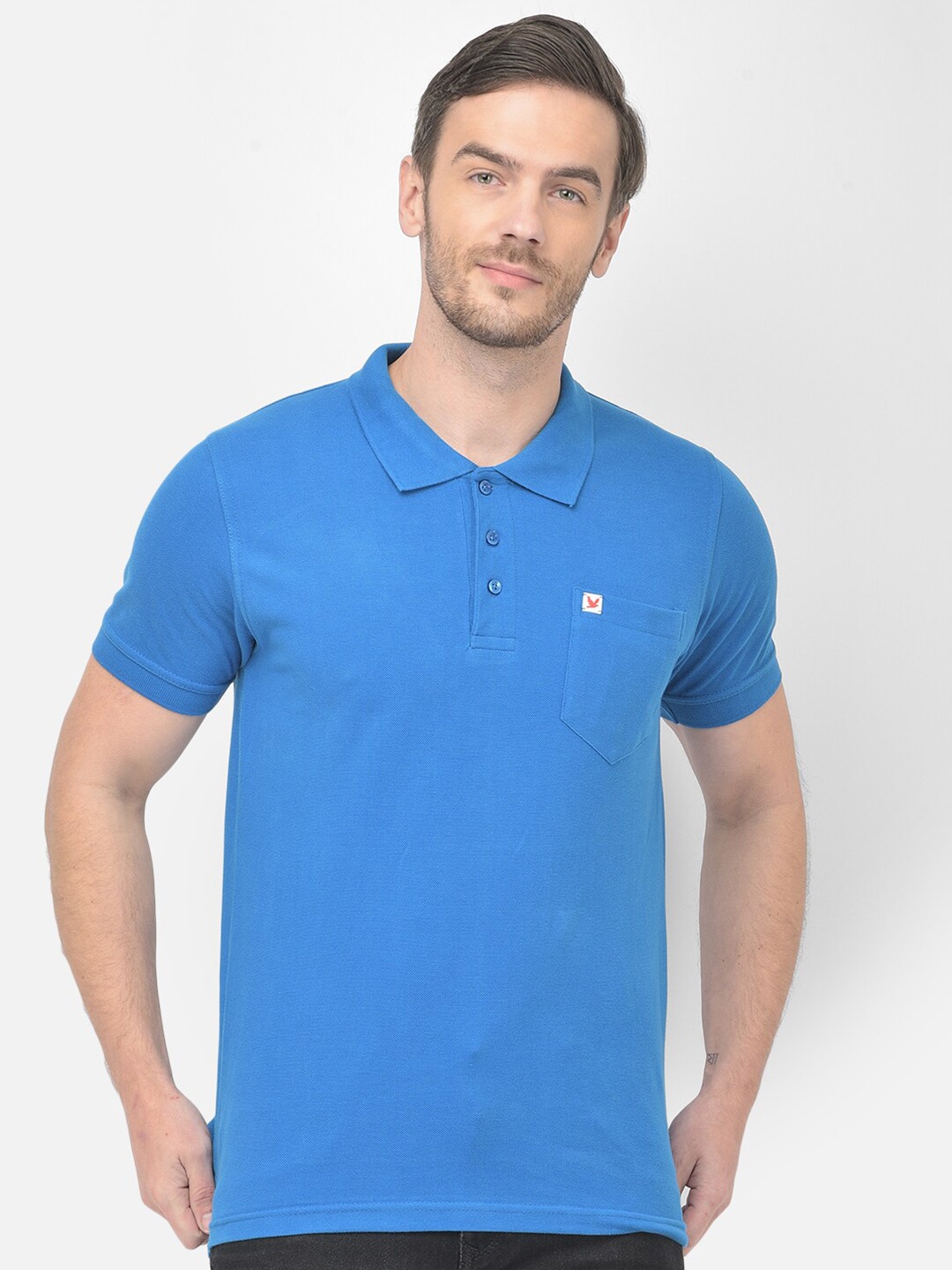 

Canary London Men Turquoise Blue Polo Collar Pockets Slim Fit T-shirt