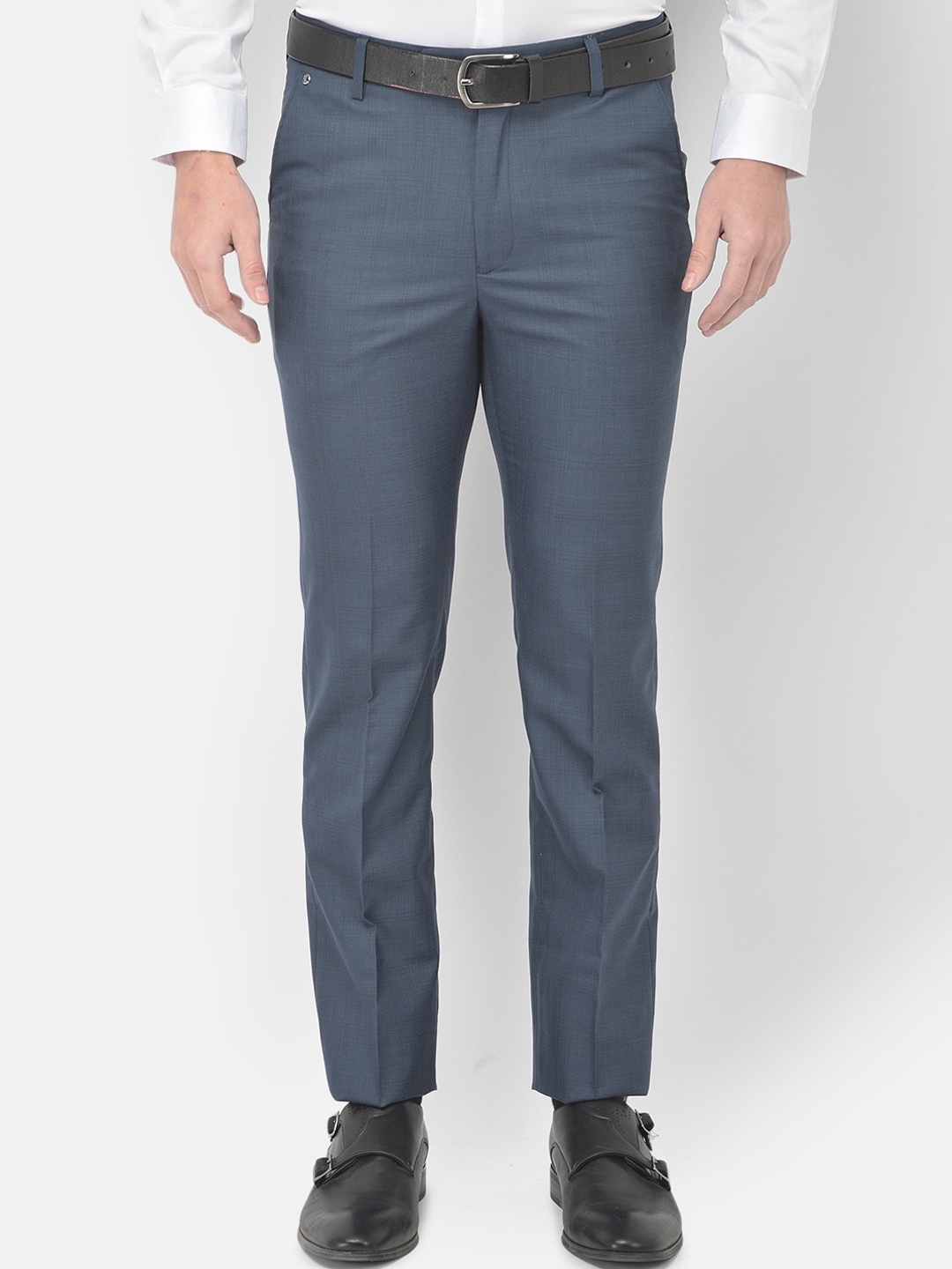 

Canary London Men Blue Smart Slim Fit Wrinkle Free Formal Trousers
