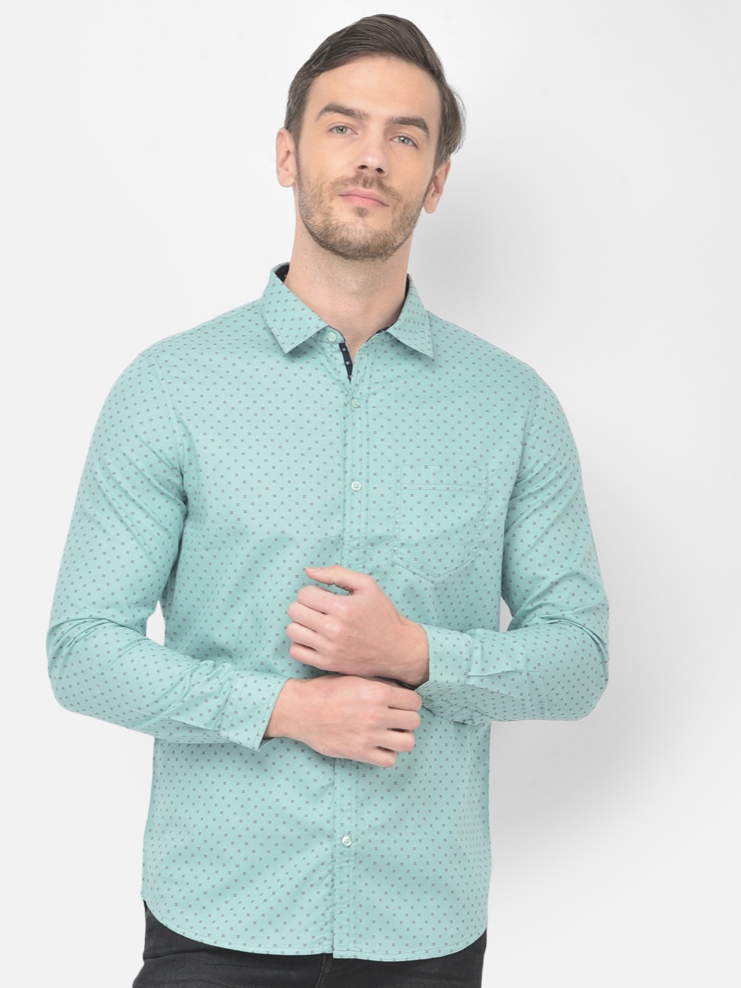 

Canary London Men Green Micro Ditsy Printed Smart Slim Fit Casual Shirt