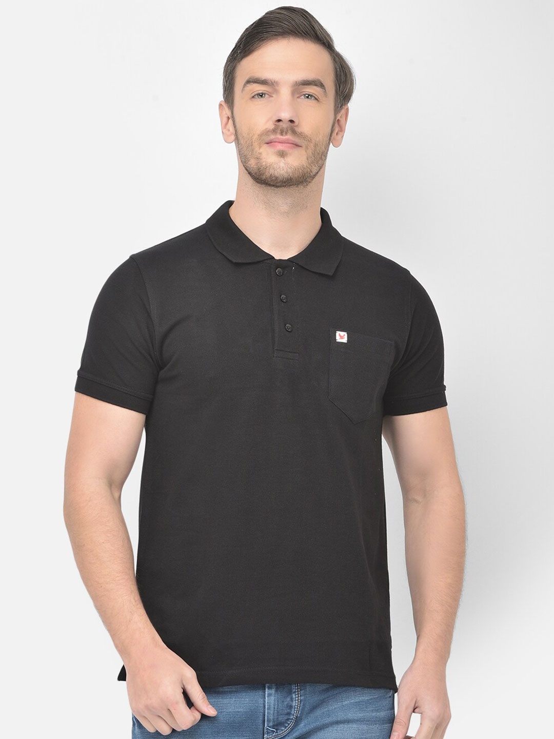 

Canary London Men Black Polo Collar Pockets Slim Fit T-shirt