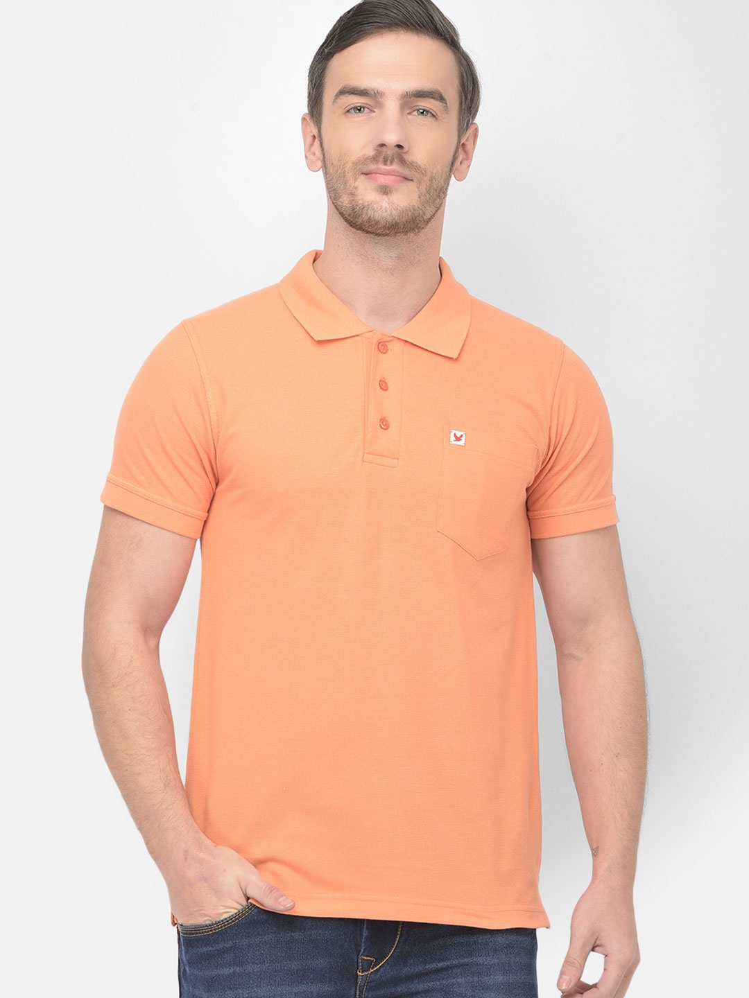 

Canary London Men Peach-Coloured Polo Collar Slim Fit T-shirt