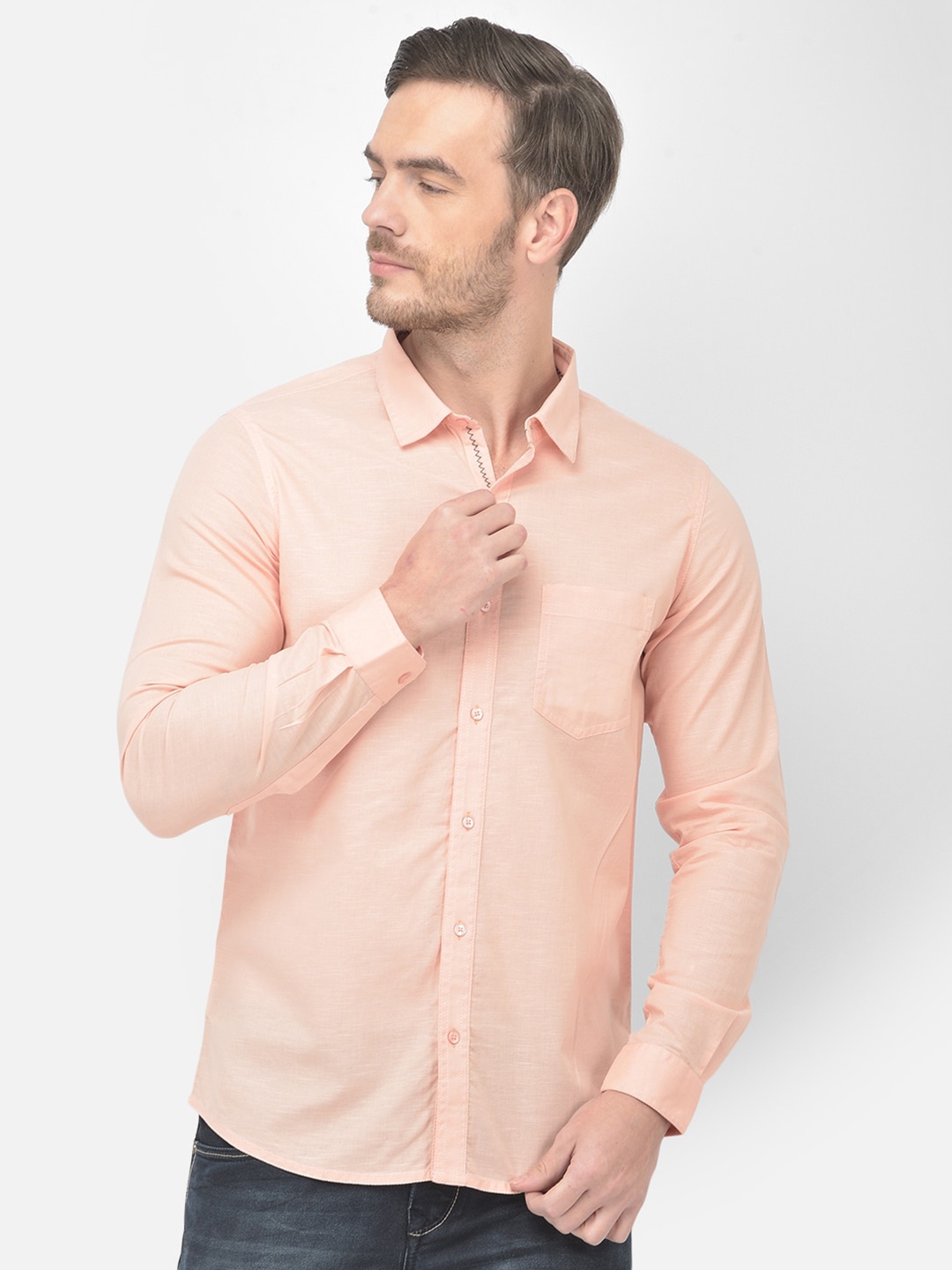 

Canary London Men Peach-Coloured Smart Slim Fit Cotton Linen Casual Shirt