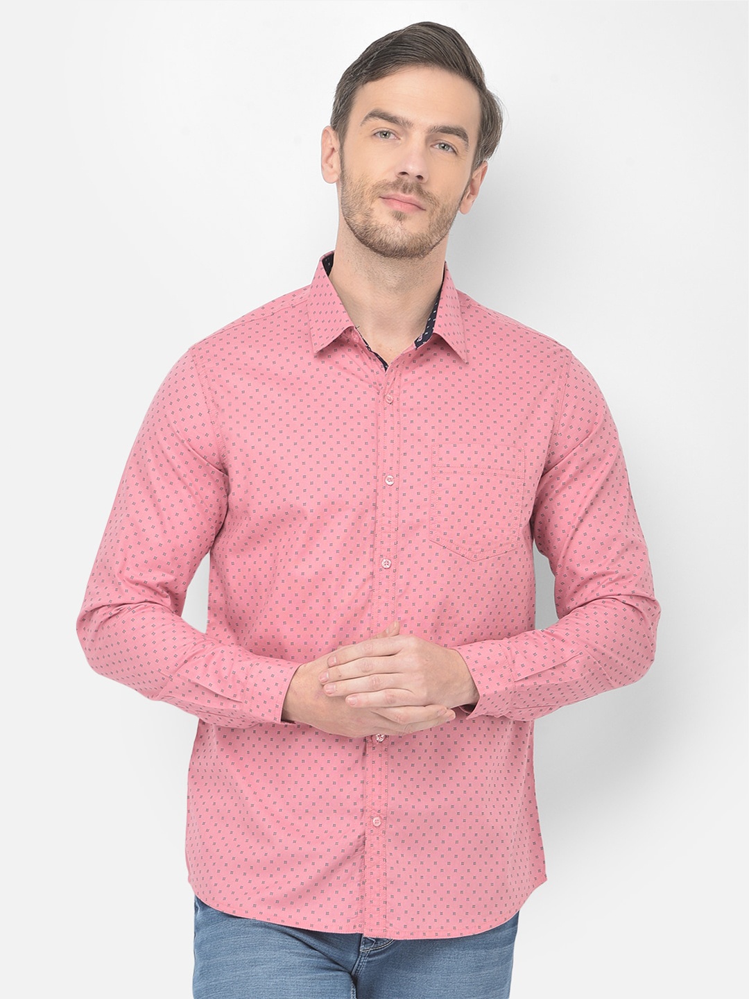 

Canary London Men Pink Micro Ditsy Printed Smart Slim Fit Casual Shirt