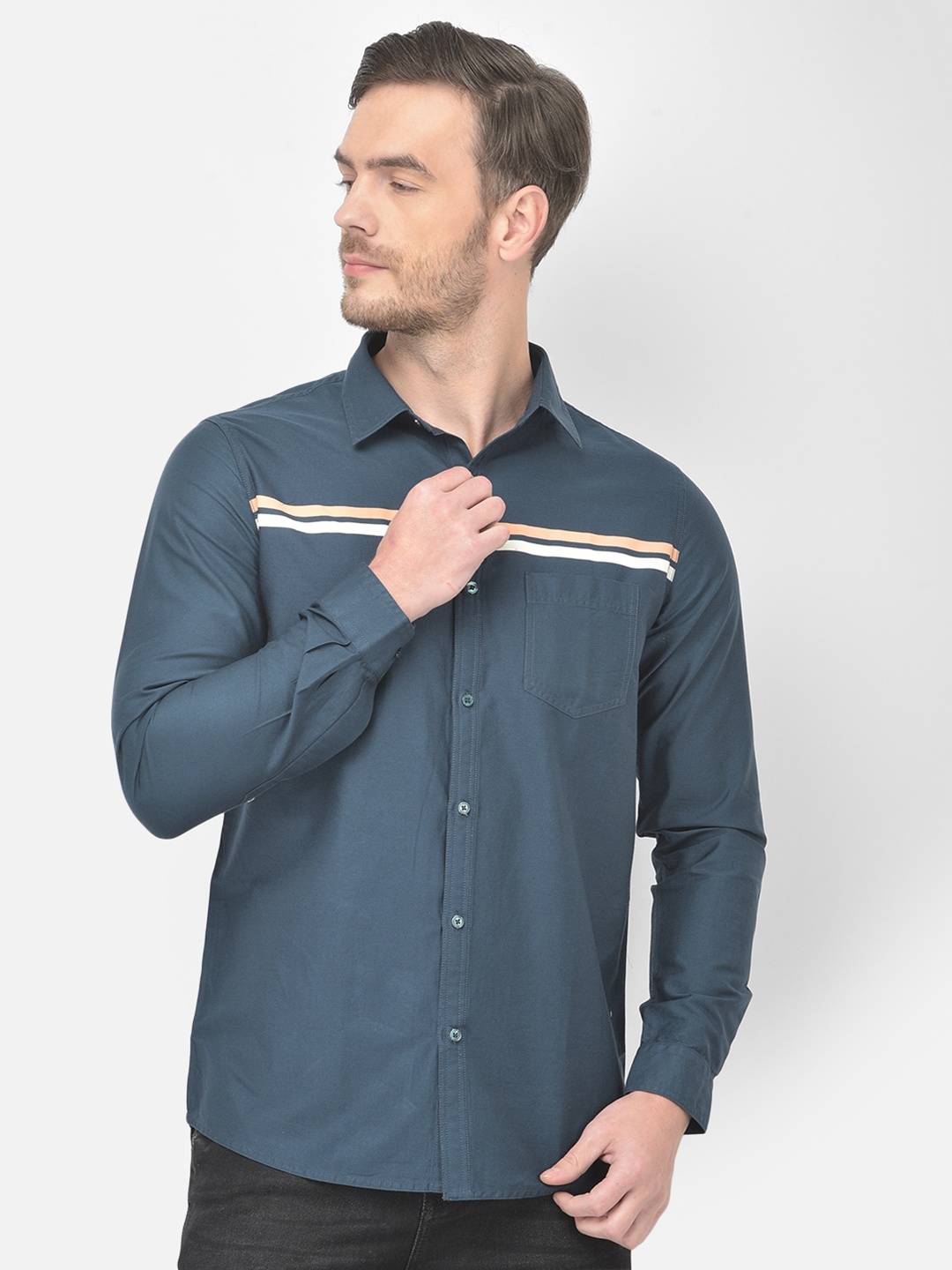 

Canary London Men Teal Smart Slim Fit Cotton Casual Shirt