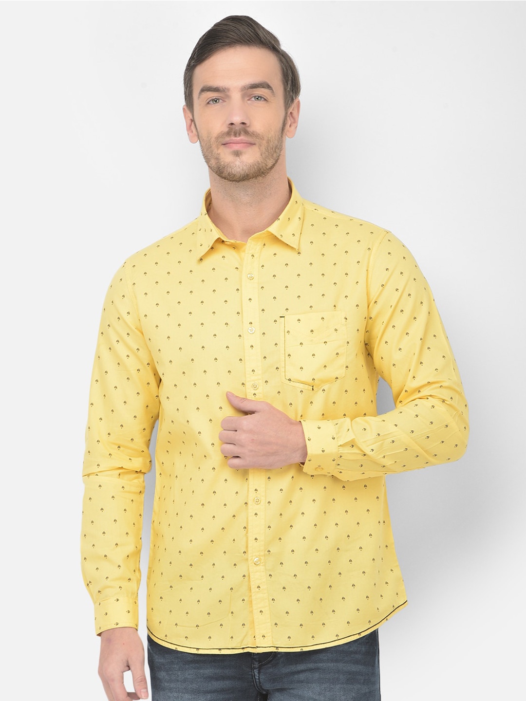 

Canary London Men Yellow Smart Slim Fit Printed Casual Shirt